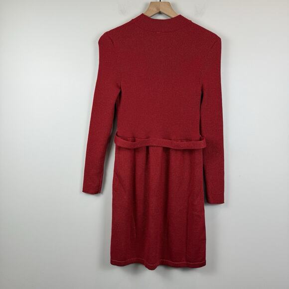 Free People Revolve French Girl Dress M Red Sparkle Knit Holiday Christmas Belt - Picture 4 of 12